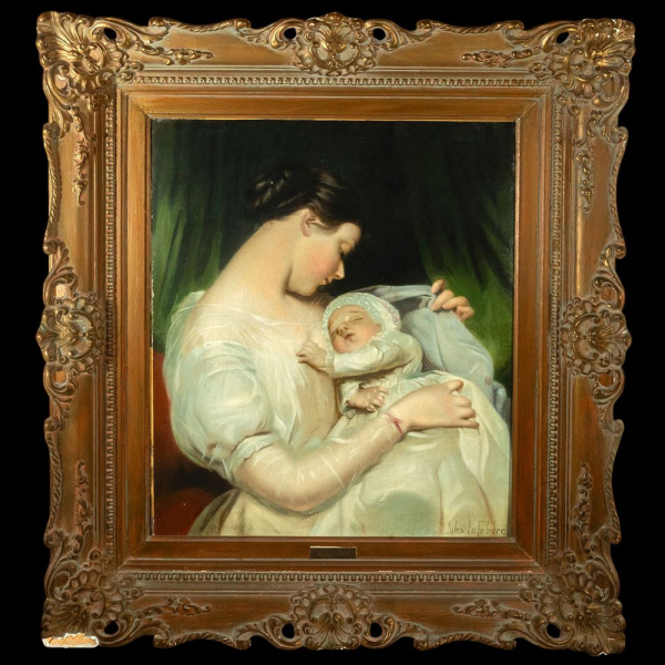 Jules Joseph Lefebvre (1836-1911) "Madre con su hijo".    Óleo sobre lienzo.