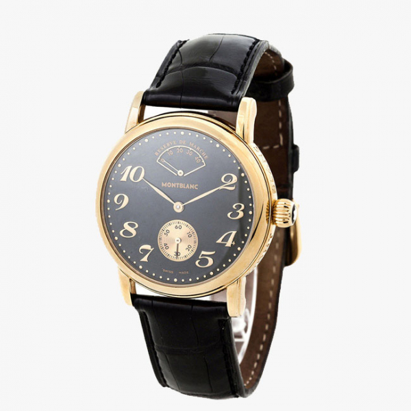 Reloj cab., suizo, MONTBLANC Meisterstück Reserve de Marche ref. 7007, en sólida caja circular de oro amarillo 18 K y 21 rubíes 