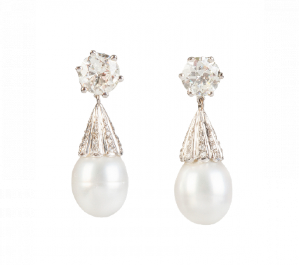 Pendientes largos con dormilonas de brillantes y perillas de perlas australianas colgantes, desmontables para poder usar sólo las dormilonas