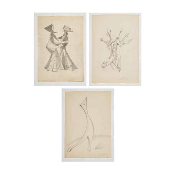 Alberto Sánchez Pérez (Toledo, 1895-Moscú, Rusia, 1962) Composición y figuras. Lote de tres dibujos a lápiz grafito sobre papel. Firmados.
