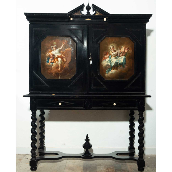 Gran Cabinet Ítalo Flamenco del siglo XVIII, en madera ebonizada y paneles pintados al óleo