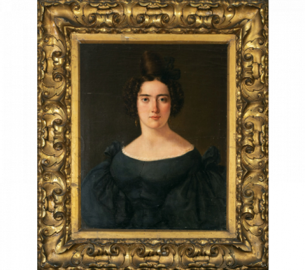 JOSÉ DE MADRAZO Y AGUDO (Santander, 1781-Madrid, 1859) Retrato de dama con vestido azul h. 1825-1830   