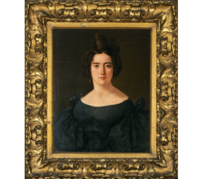 JOSÉ DE MADRAZO Y AGUDO (Santander, 1781-Madrid, 1859) Retrato de dama con vestido azul h. 1825-1830   