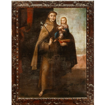 "San Antonio de Padua con el Ni&ntilde;o". Atribuido a Diego Quispe Tito. Escuela colonial. Siglo XVII.   