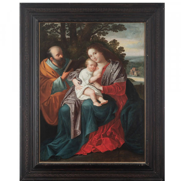 Taller de Federico Barocci del siglo XVI. "Descanso en la huida a Egipto".    &Oacute;leo sobre tabla. 