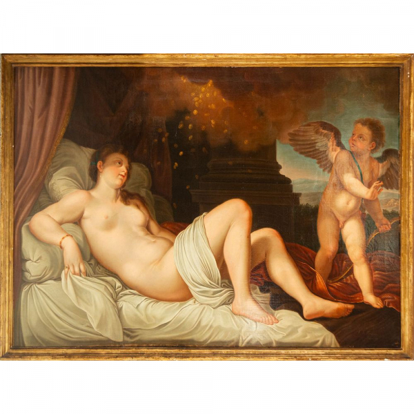 Federico de Madrazo y Kuntz (Roma, 1815-Madrid, 1894) "Dánae recibiendo la lluvia de oro".   Óleo sobre lienzo.