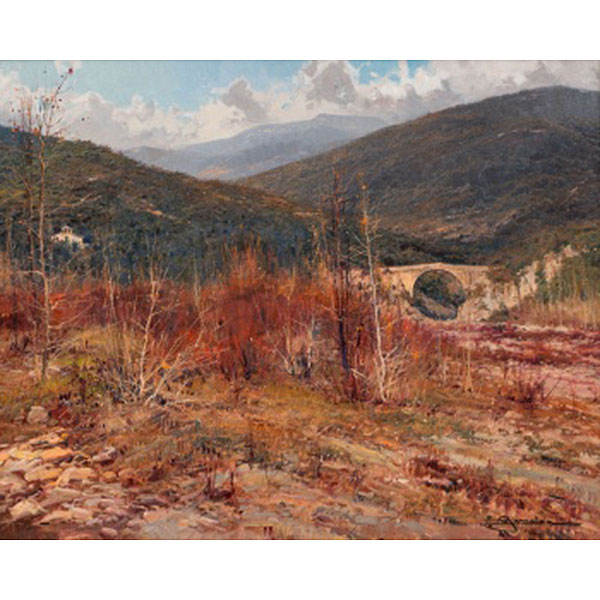 ELIAS GARRALDA ALZUGARAY   (Lesaca, Navarra 1926 - 2012)  &quot;El Llierca en invierno. Gerona&quot;  Firmado: E. Garralda  Óleo / Lienzo 