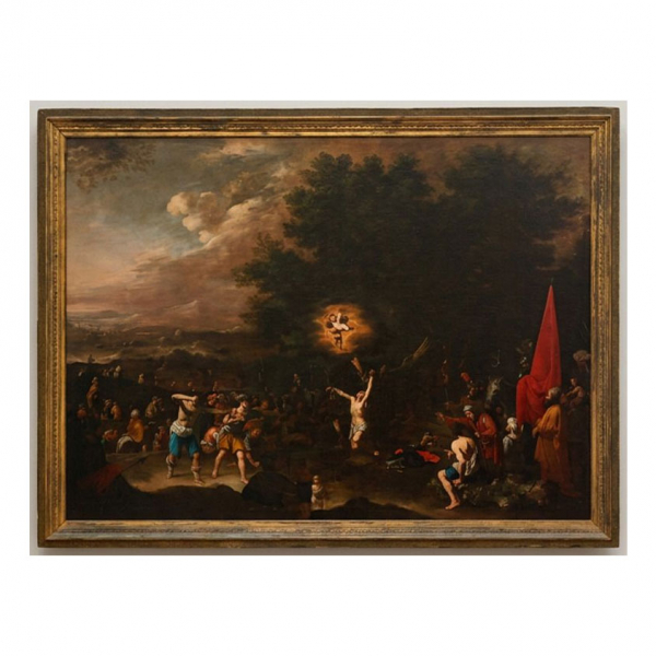 AGOSTINO BELTRANO (Nápoles, 1607 – 1662) "Martirio de San Sebastián".   Óleo sobre lienzo. 