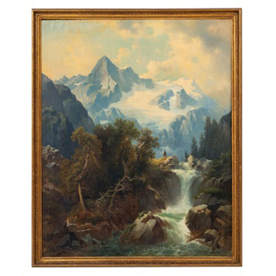 JOSEF THOMA  (1828 - 1899) &quot;Paisaje montañoso con cascada&quot;