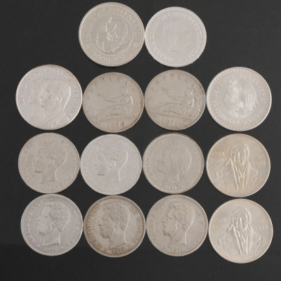 Conjunto de 14 monedas en plata de 999 milésimas. Siglo XIX