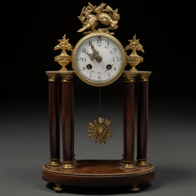 Reloj de sobremesa estilo Luís XVI en madera y bronce dorado. Siglo XIX