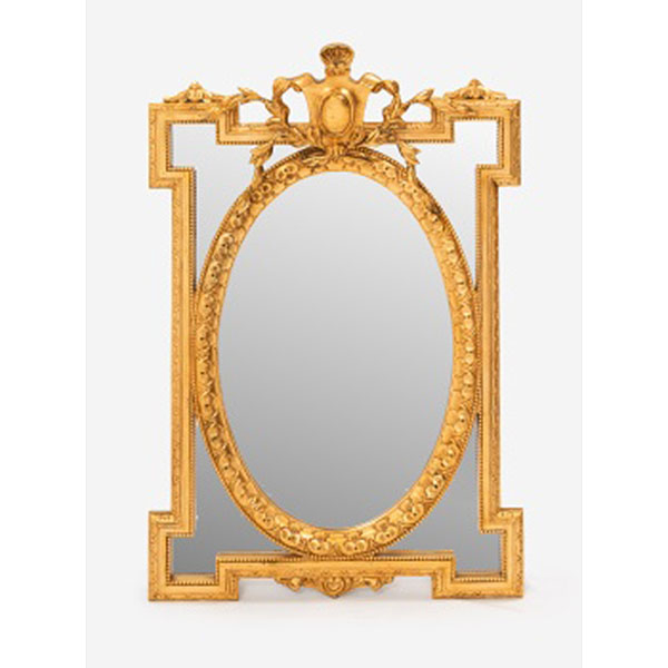 Espejo en madera y estuco dorado con decoración vegetal y perlas. Estilo Luis XVI.  Época: S. XX