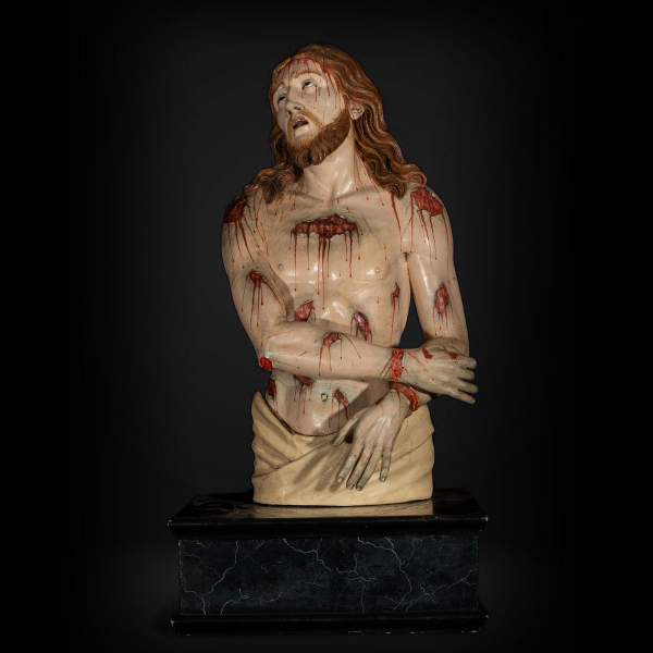 Importante Cristo Cautivo Colonial a Tamaño natural, taller de Manuel Chili Caspicara (1723, Quito – 1796) Real Audiencia de Quito siglo XVIII, Ecuador.