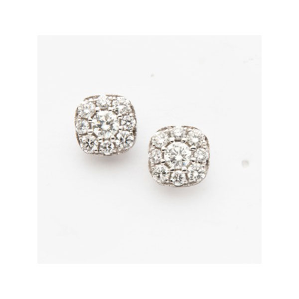 Pendientes en oro blanco con diamante talla brillante central y orla de 8 diamantes talla brillante con peso total de 0,68 cts. aprox.