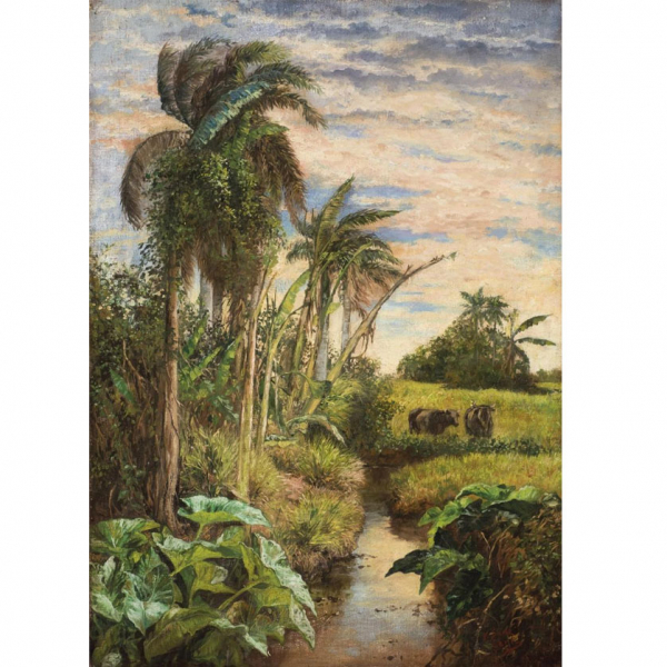 Valentín Sanz Carta. "Paisaje cubano". Óleo sobre lienzo. Firmado en el ángulo inferior derecho.