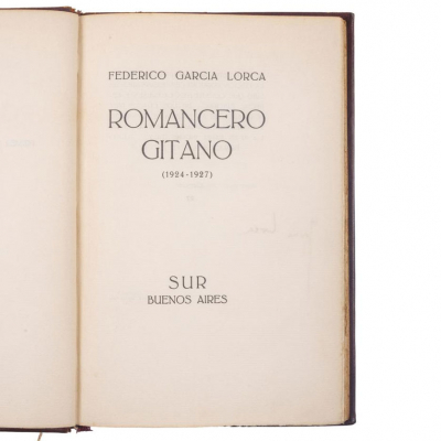 Federico Garc&iacute;a Lorca. "ROMANCERO GITANO (1924-1927)", Muy raro. Bs. As.: Ed. Sur, 1933. 