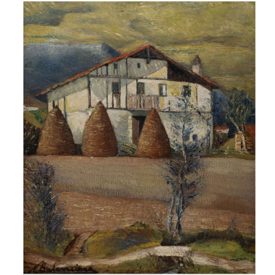 &quot;Caserío con metas&quot;.  NARCISO BALENCIAGA (Arrona, Guipúzcoa, 1905-México, 1935). Óleo/Lienzo