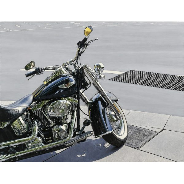 Carlos D. Pulido (Toledo, 1967)  Harley Deluxe.  &Oacute;leo sobre lino encolado a tabla. Firmado y fechado en 2012-2013.