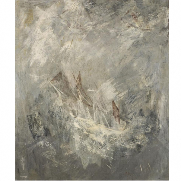 Pancho Cossío.   "Tempestad (c. 1955)". Óleo sobre lienzo. Firmado en el ángulo inferior derecho.