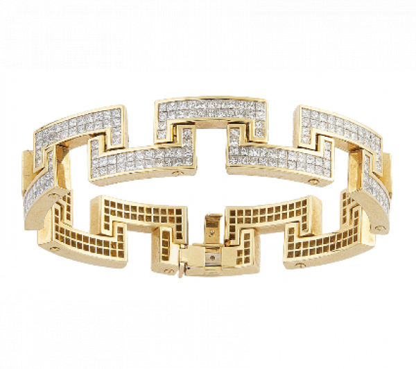 Brazalete de oro amarillo 18K cuajado de diamantes princesa