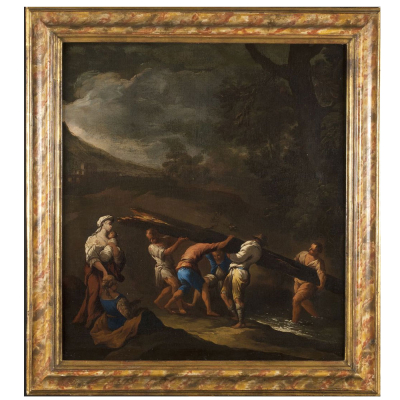 SALVATOR ROSA (Arenella, N&aacute;poles, 1615 - Roma, 1673) "Paisaje fluvial".   &Oacute;leo sobre lienzo.