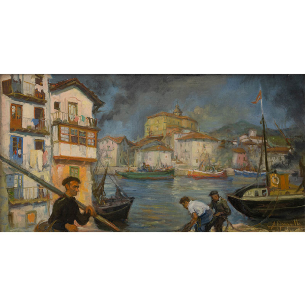 "Pescadores de Orio" ANGEL GARAVILLA ACHAVAL (Lekeitio, 1906- Barcelona, 1961) &Oacute;leo/Lienzo