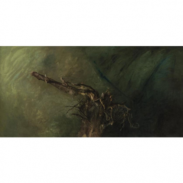 Daniel Quintero.   &quot;Tríptico de las tres raíces (1974-1975)&quot;. Tríptico. Óleo sobre lienzo adherido a tabla. Firmado y fechado (74-75) en el ángulo inferior izquierdo.