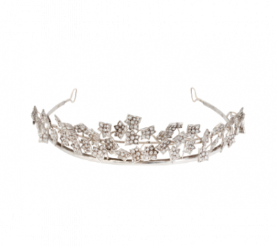 Diadema de pp. S. XX con hojas de parra cuajadas de brillantes de talla antigua.   Montura en plata y oro.