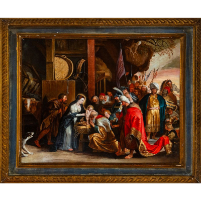 "Adoraci&oacute;n de los Magos" C&iacute;rculo de Peter Paul Rubens, Escuela Flamenca del siglo XVII. 