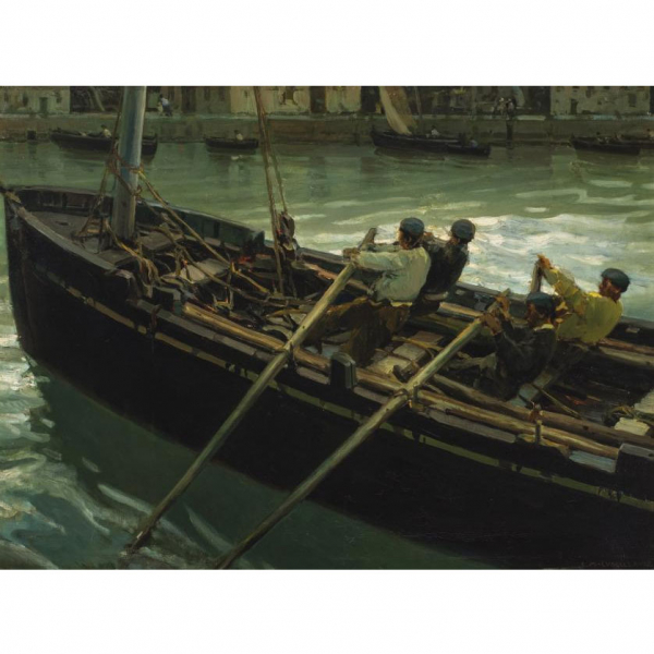 Enrique Martinez Cubells. "Saliendo a faenar". &Oacute;leo sobre lienzo. Firmado en el &aacute;ngulo inferior derecho.