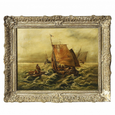F. Claiton (s.XIX) "Marina en temporal". &Oacute;leo sobre lienzo.