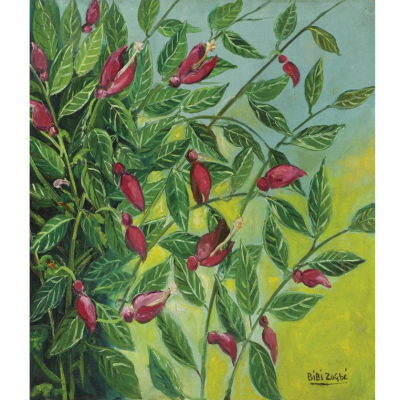 ZOGBE,BIBI (1890 - 1973)   &quot;Flores de ceibo&quot;. Óleo sobre tablex. 