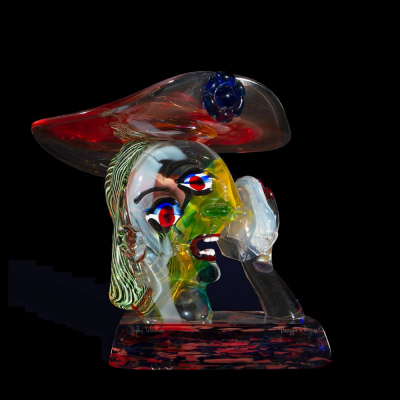 &quot;Hommage à Picasso&quot; Decorativo Busto en Cristal de Murano tintado y soplado, Walter Furlan (Venecia, 1931), perfecto estado.