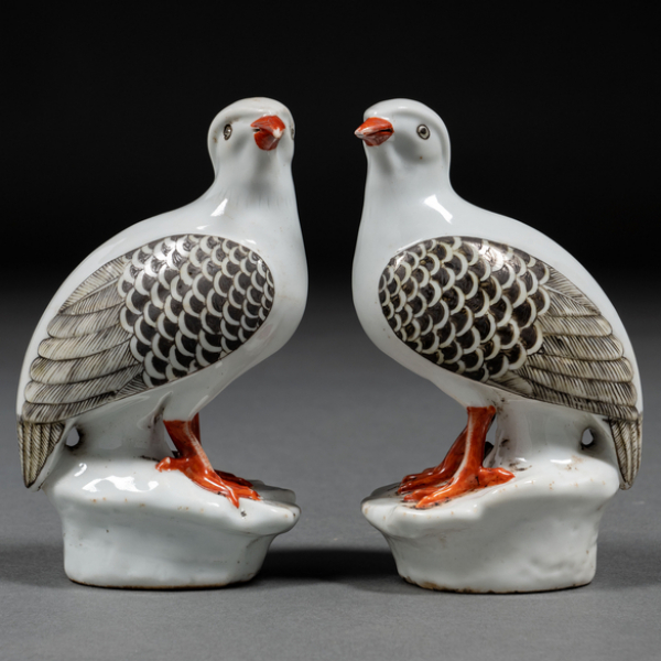 Pareja de codornices en porcelana china. Siglo XIX-XX