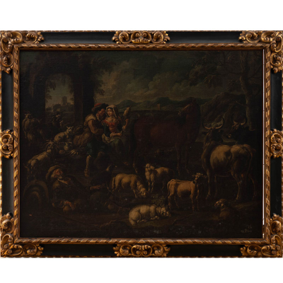 "Pastores con animales" Seguidor de Rosa de T&iacute;voli (1657-1706) &Oacute;leo/Lienzo