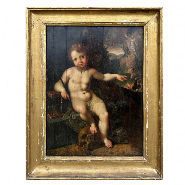 Frans Floris I (1519-1570) (Atribuido) &quot;Nascendo Morimur&quot;.   Óleo sobre tabla.