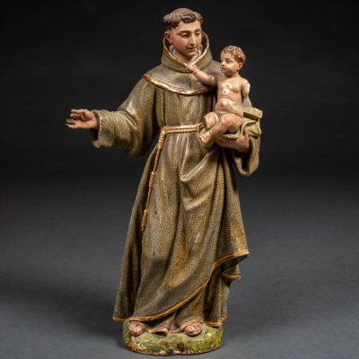 &quot;San Antonio de Padua&quot; Escultura en madera tallada y policromada.  ESCUELA VALLISOLETANA DEL SIGLO XVIII. 