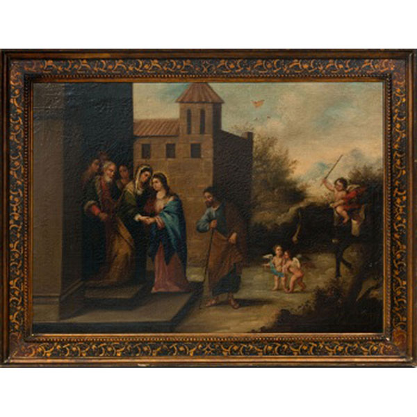 ESCUELA ESPAÑOLA   (S. XVIII)  &quot;Escena Bíblica&quot;  Firmado: M. De Los D 1828  Óleo / Lienzo 