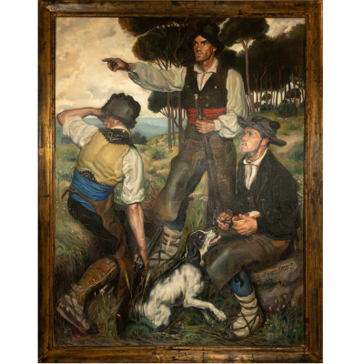 Jos&eacute; Mar&iacute;a L&oacute;pez Mezquita (1883-1954) "Escena campestre" &Oacute;leo sobre lienzo. 