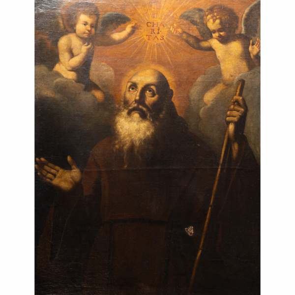 Escuela sevillana, fles. del s.XVII-ppios. del s.XVIII.  San Francisco de Paula.  Óleo sobre tela.  118 x 93 cm. Reentelado.