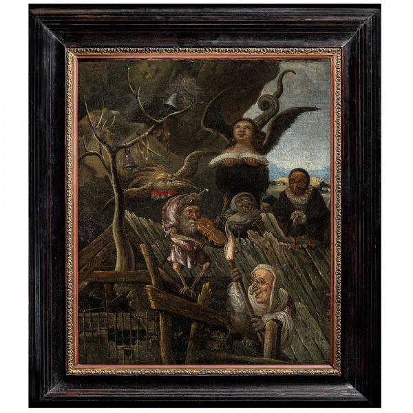 C&iacute;rculo de Hieronymus Bosch (Bolduque, c. 1450-1516) "El techo de la locura" (Alegor&iacute;a de la ca&iacute;da).   &Oacute;leo sobre lienzo.