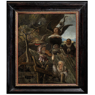 C&iacute;rculo de Hieronymus Bosch (Bolduque, c. 1450-1516) "El techo de la locura" (Alegor&iacute;a de la ca&iacute;da).   &Oacute;leo sobre lienzo.