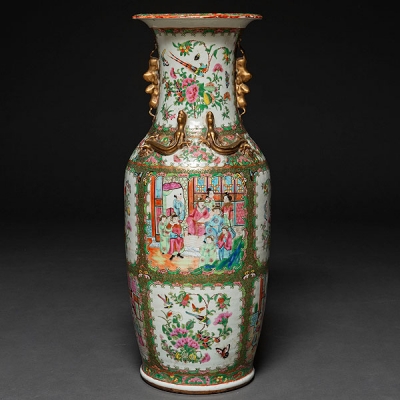 Jarrón en porcelana china de cantón. Trabajo Chino, Siglo XIX