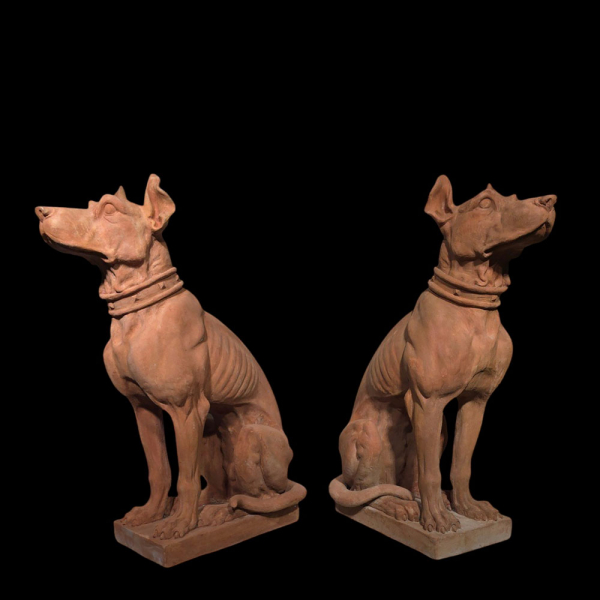 Pareja de perros en terracota, Italia, siglo XX.