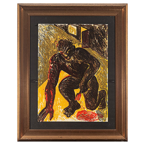 Miquel Barceló (Felanitx, Mallorca, 1957)  El pintor de rodillas.  Litografía firmada y numerada 124/200 a lápiz. Realizada en 1983.
