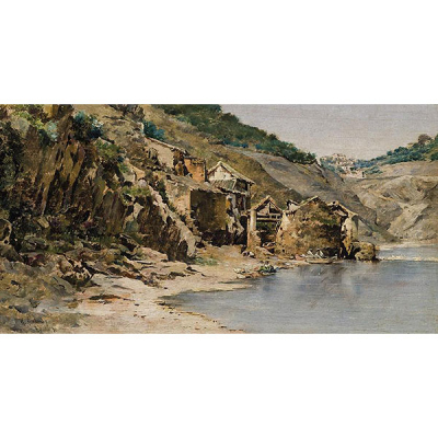 Ricardo Arredondo Calmache. (1850 - 1911)   &quot;Toledo&quot;. Óleo sobre tabla. Firmado 