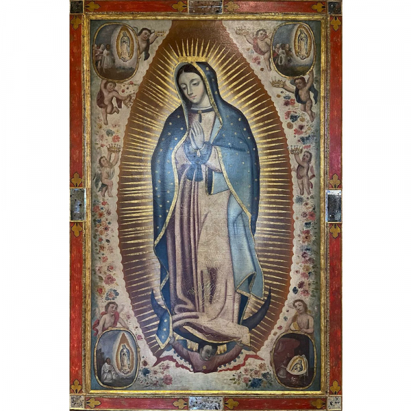 Monumental Guadalupe colonial Mexicana del siglo XVII.   Óleo sobre lienzo