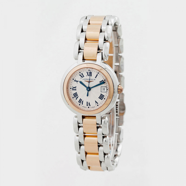 Reloj sra., suizo LONGINES Prima Luna Ref. B 110-S, en caja 31 mm y brazalete de acero y oro rosa. Movimiento de cuarzo.