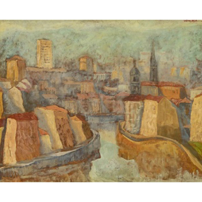 JUAN RAMÓN LUZURIAGA  (Bilbao 1938) &quot;Vista de Bilbao y la ría&quot;