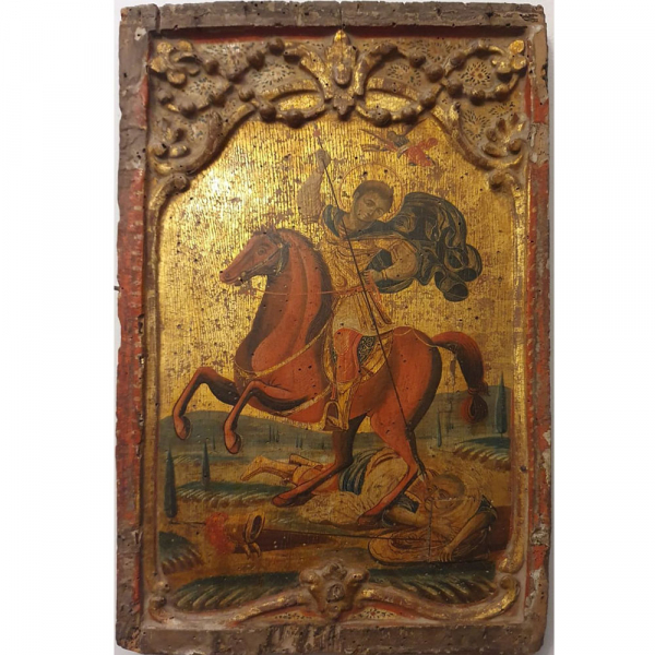 Excepcional Icono Otrodoxo de San Demetrio del siglo XVII y repintado en el siglo XIX (1807). 